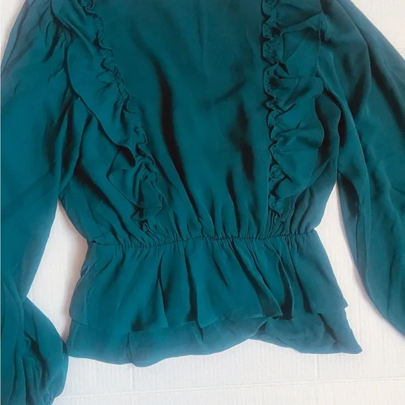 Express Teal Ruffle Wrap Peplum Blouse NWT - Picture 6 of 7